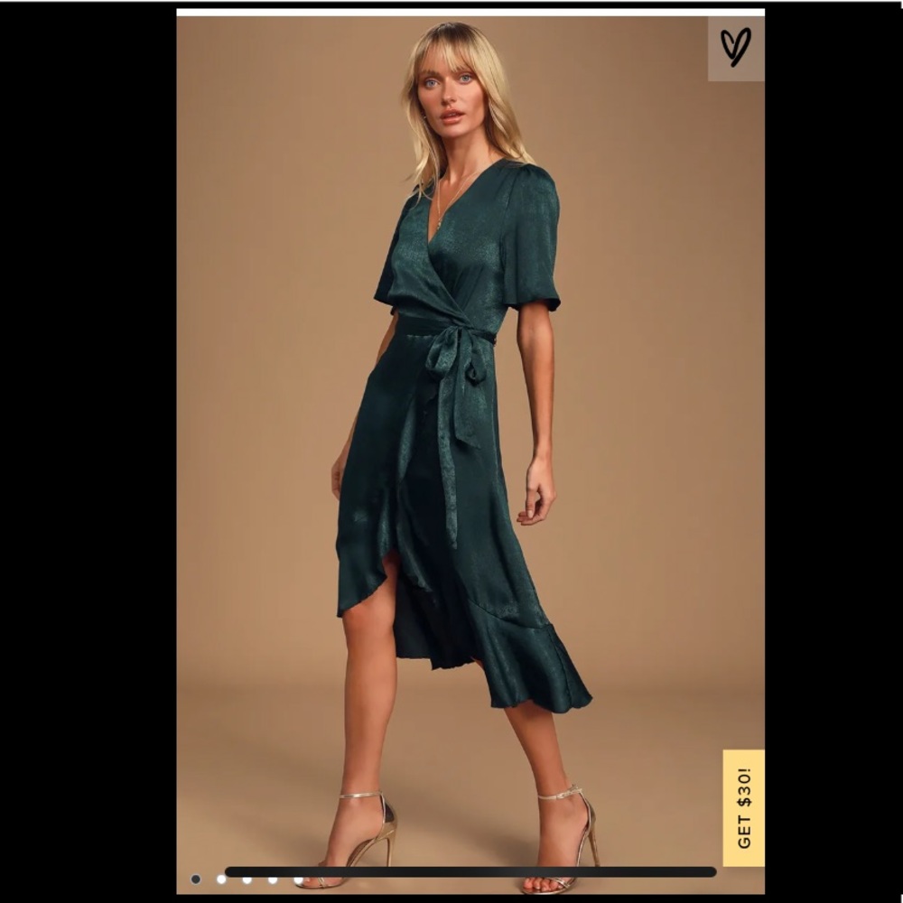 Dark Green Emerald midi wrap dress - LuLus